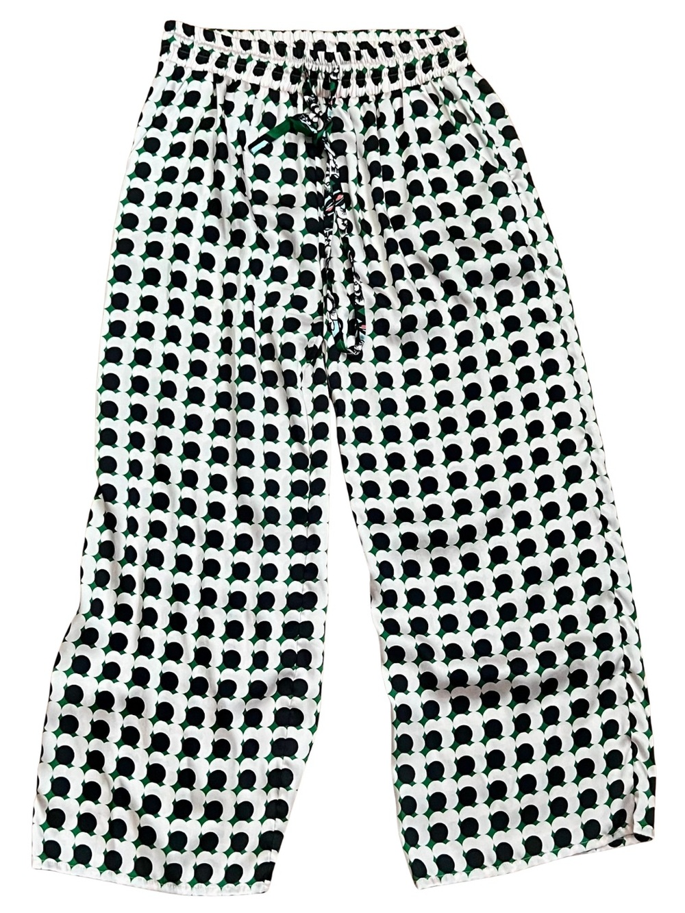 Milly Wide Leg Geometric Print Pants Green Black White Size S